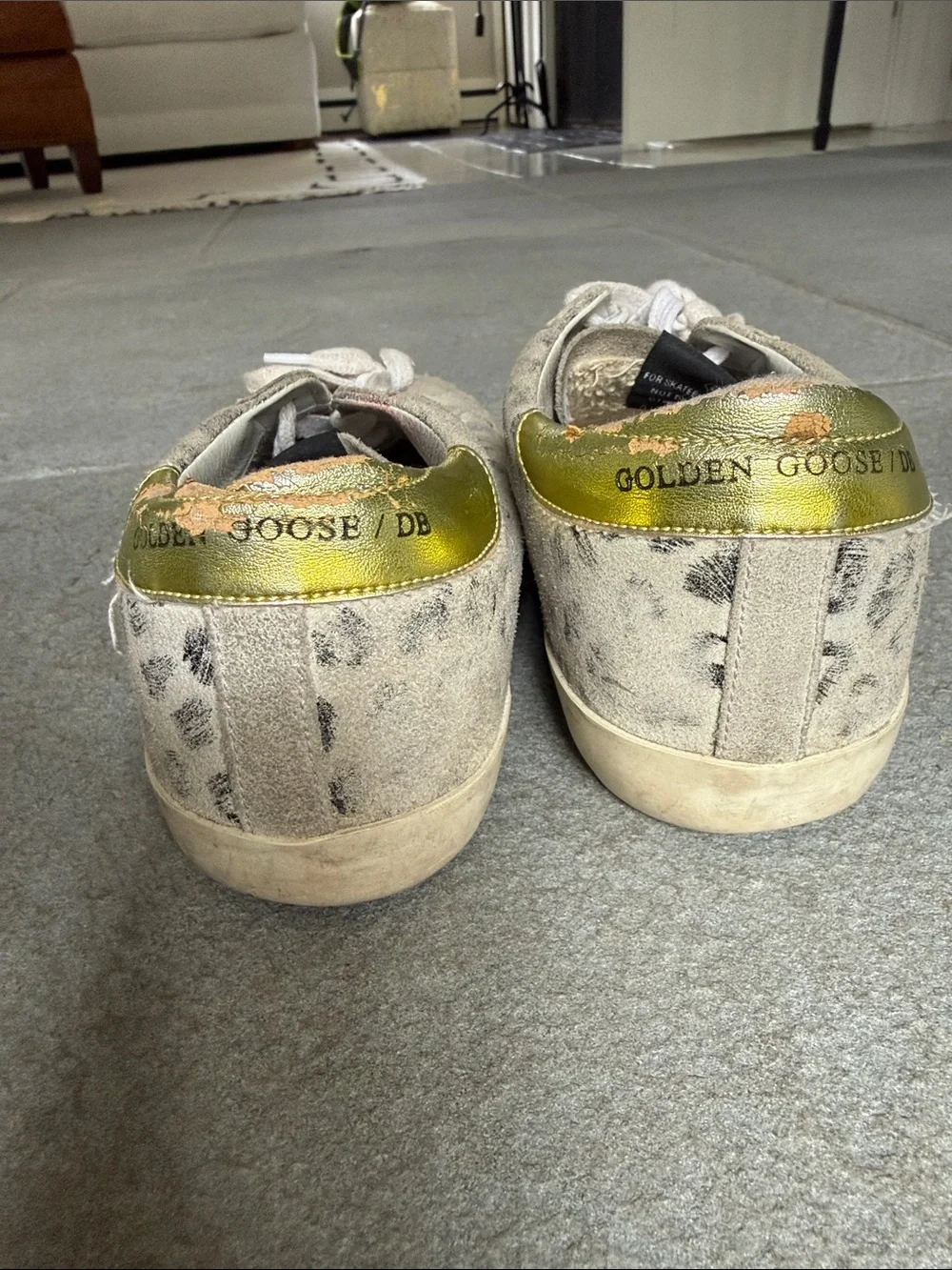 Golden Goose Leopard Suede Sneakers with Purple Star and Gold Heel